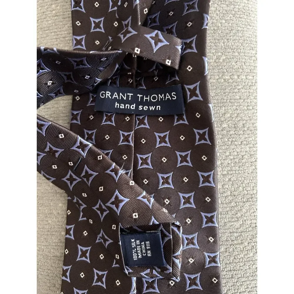 Grant Thomas Silk Hand Made Tie Geometric Preppy Prom Formal